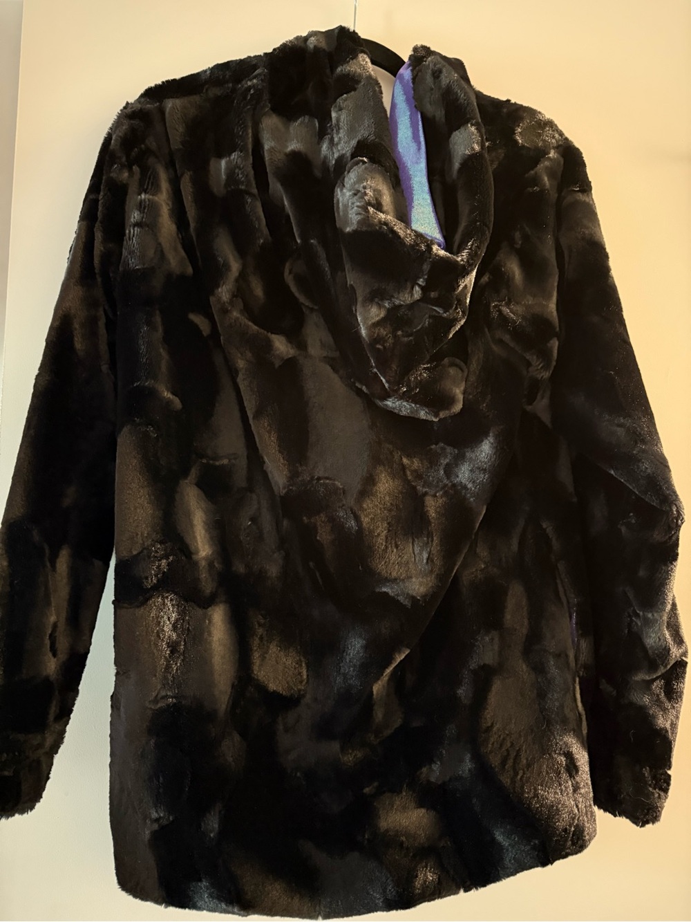 Women's Black Teddy Hooded Coat - Luxe Faux Fur Jacket